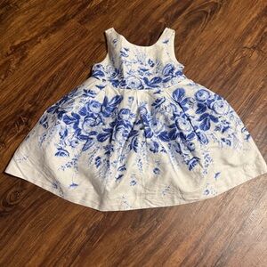 Janie and Jack White Sleeveless Dress with Blue Roses and Petticoat 3-6 Months